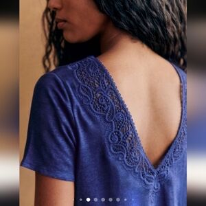 Sezane Blue Lace Detail Blouse
